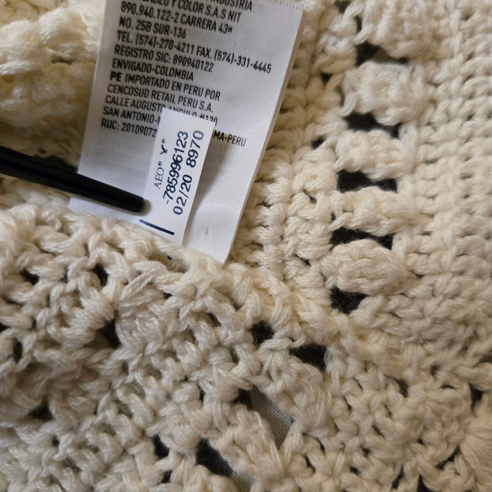 American Eagle Crochet Button Front Cami Tank Top Cream Ivory XL Tie Strap Boho - Picture 8 of 8